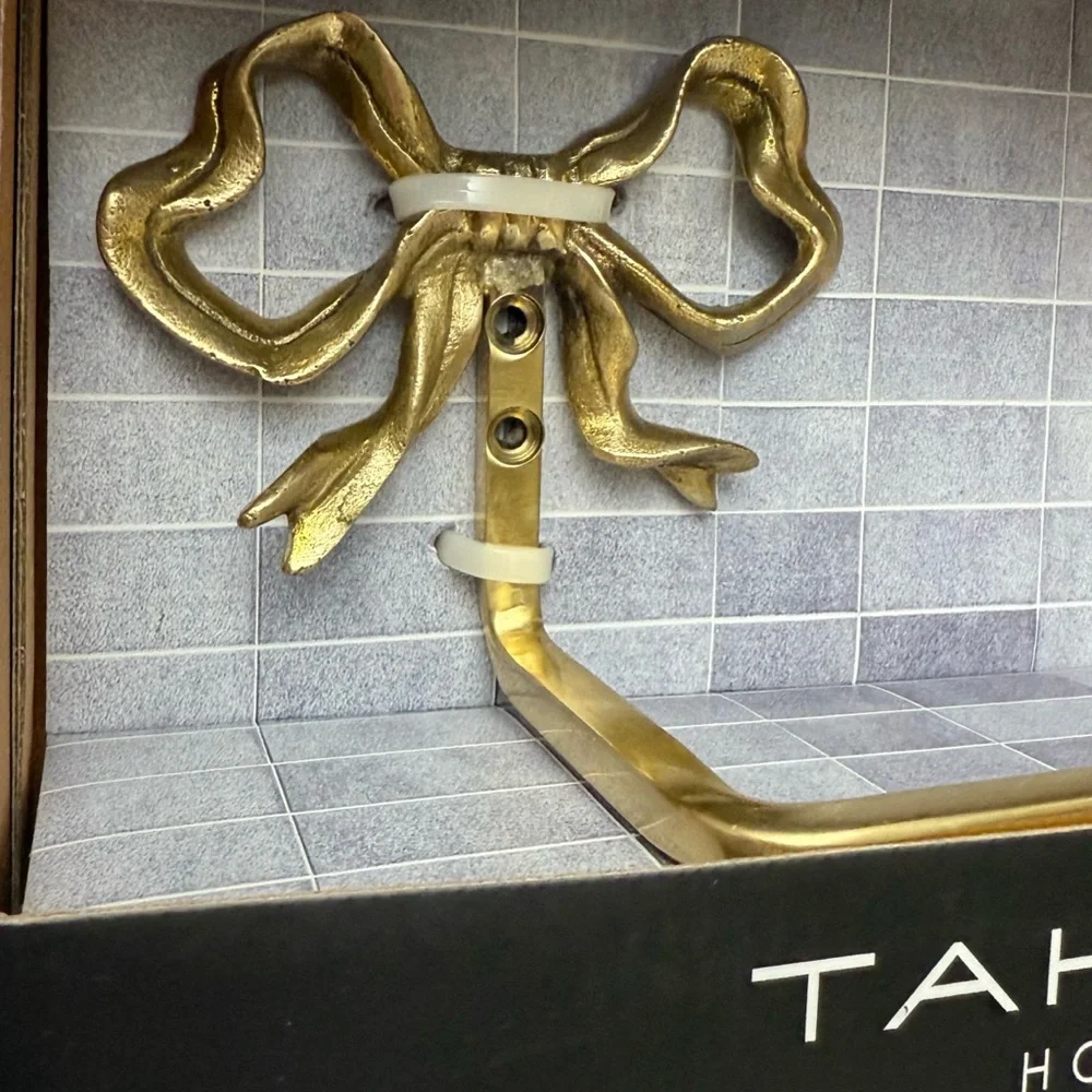 TAHARI Home Brass Ribbon Bow Bathroom Toilet Paper Roll Holder Wall Mounted NEW